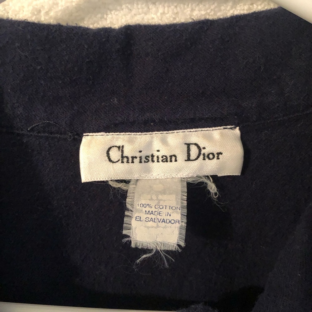 Vintage Christian Dior Plaid and Navy Sleep Shirt Gown - Picture 3 of 9